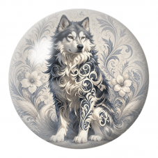 Cabochon en Verre Illustré Loup aux Arabesques Bleues 12 à 25mm pour la Création de Bijoux Fantaisie - DIY