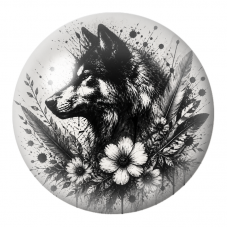 Cabochon en Verre Illustré Loup à l’Encre Noire et aux Plumes 12 à 25mm pour la Création de Bijoux Fantaisie - DIY