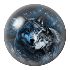 Cabochon en Verre Illustré Couple de Loups sous la Pleine Lune 12 à 25mm pour la Création de Bijoux Fantaisie - DIY