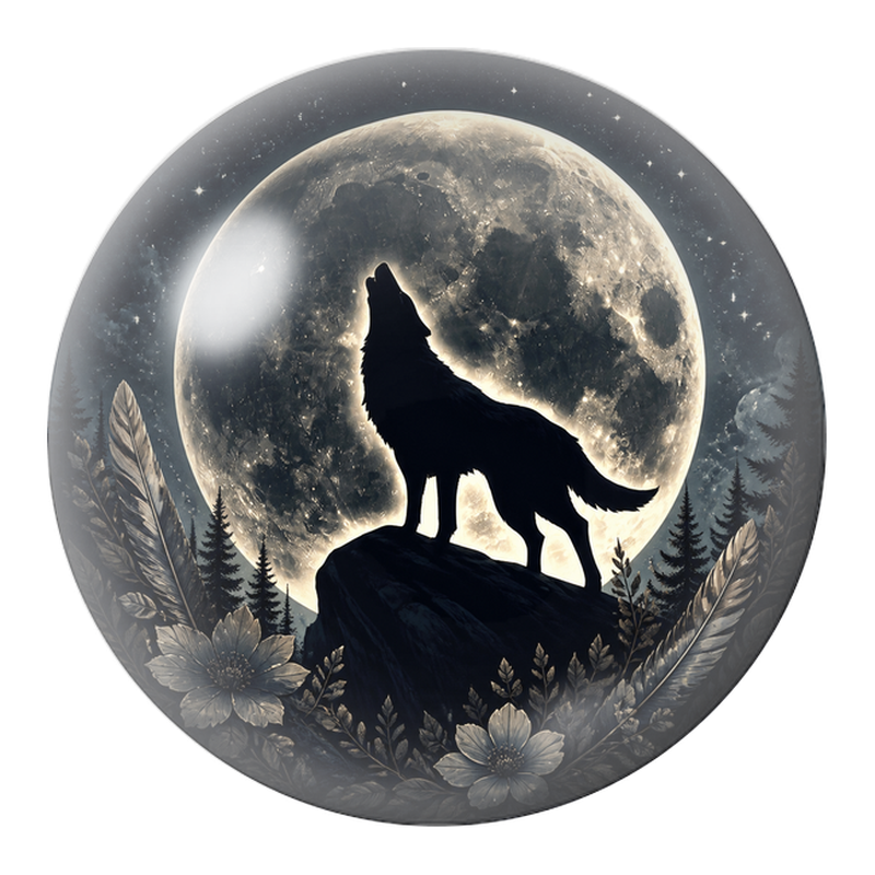 Cabochon en Verre Illustré Loup Hurlant devant la Pleine Lune 12 à 25mm