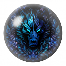 Cabochon en Verre Illustré Loup Cosmique aux Fleurs Bleues 12 à 25mm pour la Création de Bijoux Fantaisie - DIY
