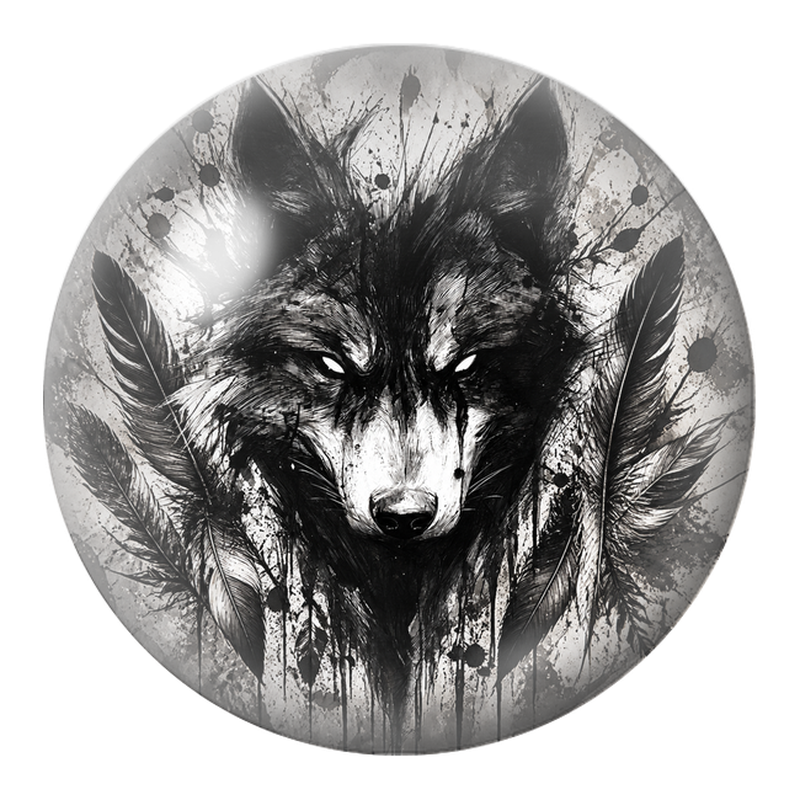 Cabochon en Verre Illustré Loup Sombre aux Plumes Noires 12 à 25mm