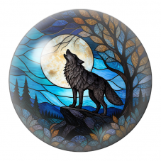 Cabochon en Verre Illustré Loup Hurlant en Vitrail sous la Lune 12 à 25mm pour la Création de Bijoux Fantaisie - DIY