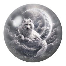 Cabochon en Verre Illustré Loup Blanc sur un Croissant de Lune 12 à 25mm pour la Création de Bijoux Fantaisie - DIY