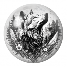 Cabochon en Verre Illustré Loup Hurlant dans la Forêt Noire 12 à 25mm pour la Création de Bijoux Fantaisie - DIY