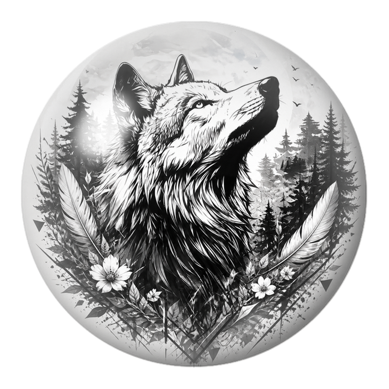 Cabochon en Verre Illustré Loup Hurlant dans la Forêt Noire 12 à 25mm