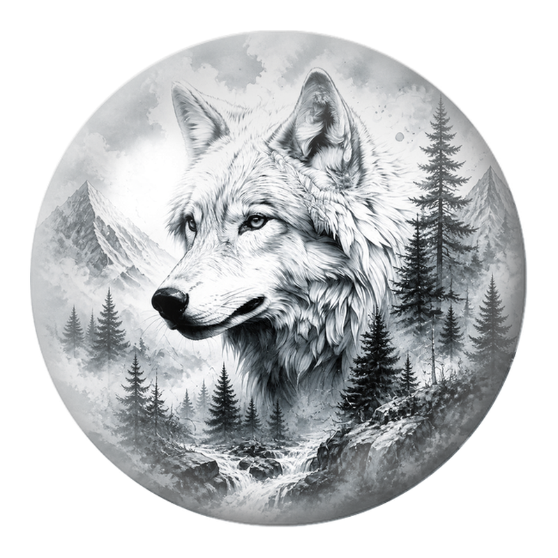 Cabochon en Verre Illustré Loup Blanc dans les Montagnes 12 à 25mm
