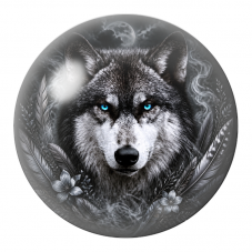 Cabochon en Verre Illustré Loup aux Yeux Bleus sous la Lune 12 à 25mm pour la Création de Bijoux Fantaisie - DIY