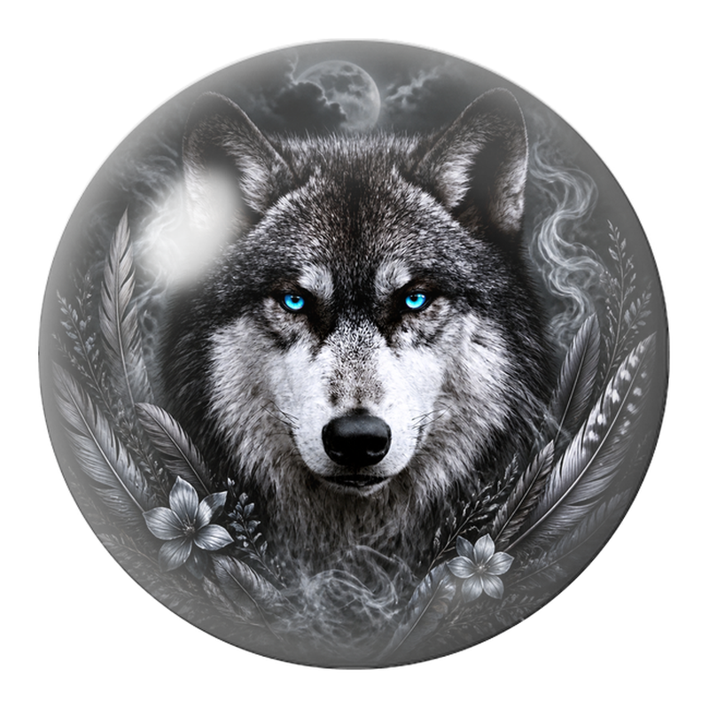 Cabochon en Verre Illustré Loup aux Yeux Bleus sous la Lune 12 à 25mm