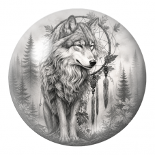 Cabochon en Verre Illustré Loup à l’Attrape-Rêves dans la Forêt 12 à 25mm pour la Création de Bijoux Fantaisie - DIY