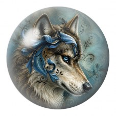 Cabochon en Verre Illustré Loup à l’Œil Bleu et aux Fleurs 12 à 25mm pour la Création de Bijoux Fantaisie - DIY