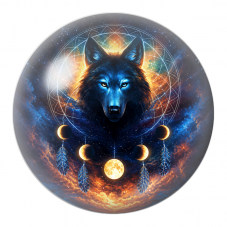 Cabochon en Verre Illustré Loup Cosmique aux Phases de la Lune 12 à 25mm pour la Création de Bijoux Fantaisie - DIY