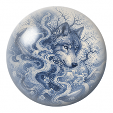 Cabochon en Verre Illustré Loup dans les Vagues Bleues 12 à 25mm pour la Création de Bijoux Fantaisie - DIY