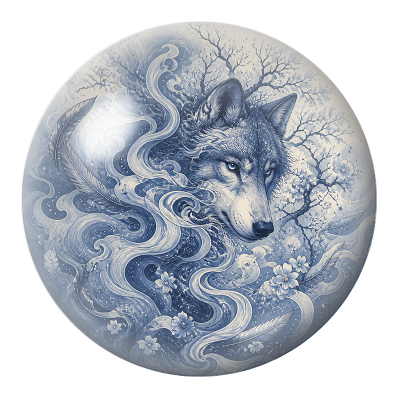 Cabochon en Verre Illustré Loup dans les Vagues Bleues 12 à 25mm