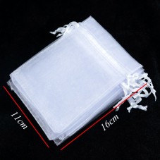 4 Grandes Pochettes en Organza Blanc Lien Coulissant 11x16cm