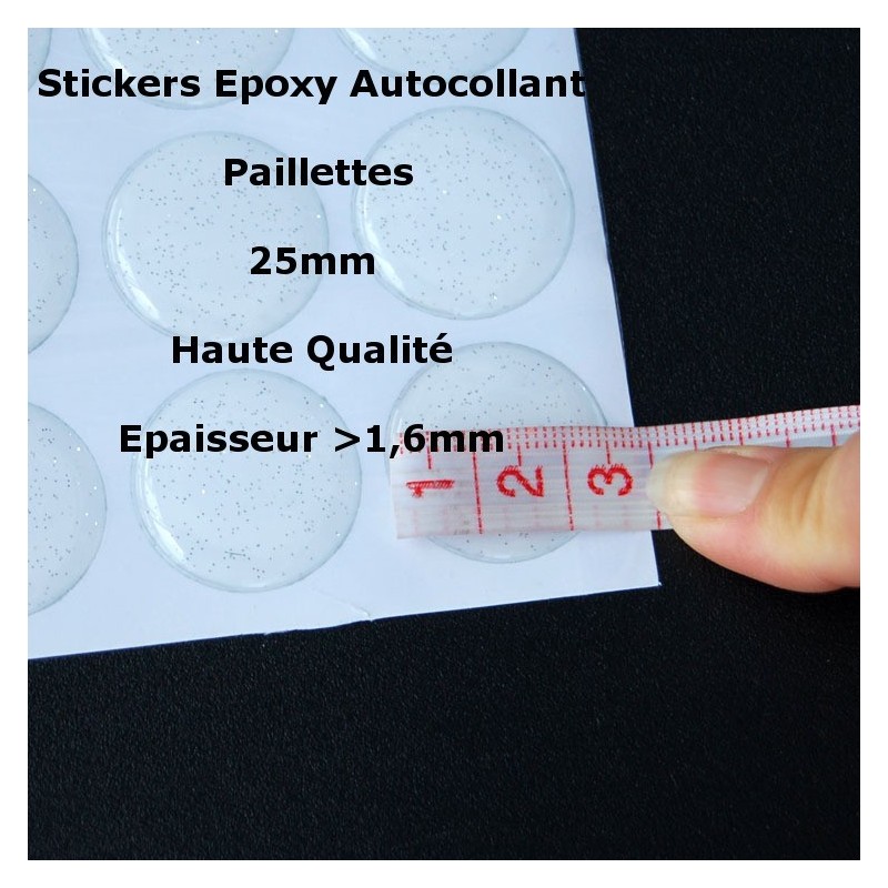 20 Cabochons Autocollant Sticker en Résine Époxy Paillettes Haute Qualité 25mm