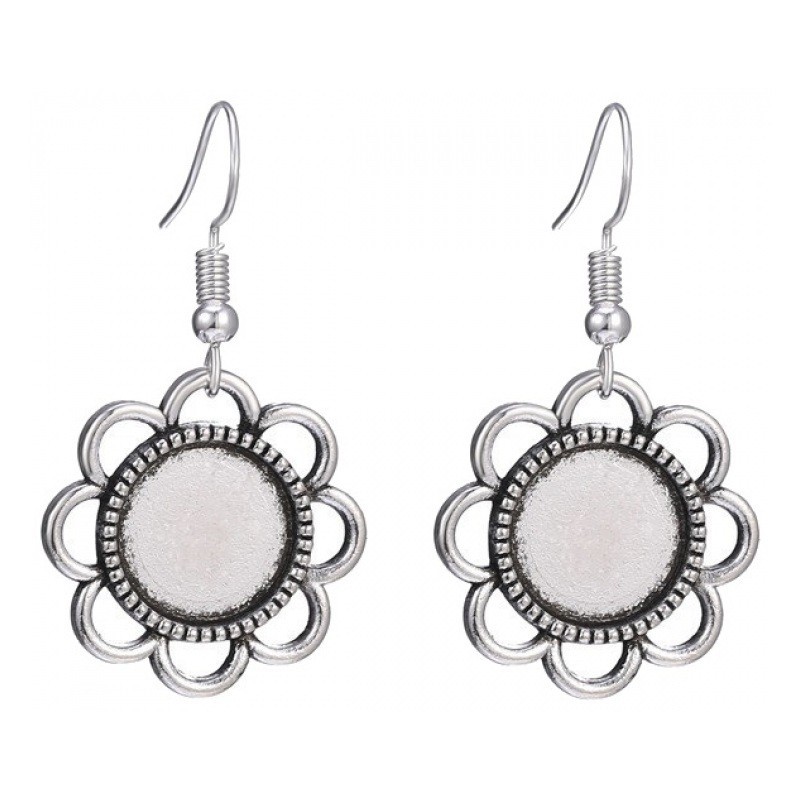 1 Paire de Supports Boucles d'Oreilles Fleur Dormeuses Argentées pour Cabochon 12mm