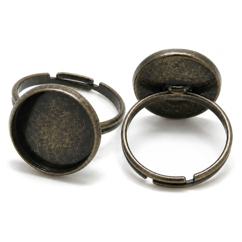 10 Supports Bagues Ajustables Bronze Festonnés pour Cabochon 16mm