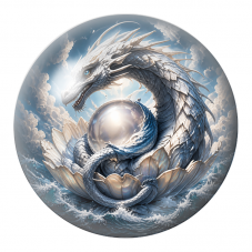 Cabochon en Verre Illustré Dragon Blanc et Perle de l’Océan 12 à 25mm pour la Création de Bijoux Fantaisie - DIY
