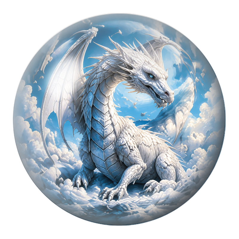 Cabochon en Verre Illustré Dragon Blanc dans les Nuages 12 à 25mm