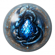 Cabochon en Verre Illustré Dragon Bleu Gardien de l’Œuf Saphir 12 à 25mm pour la Création de Bijoux Fantaisie - DIY