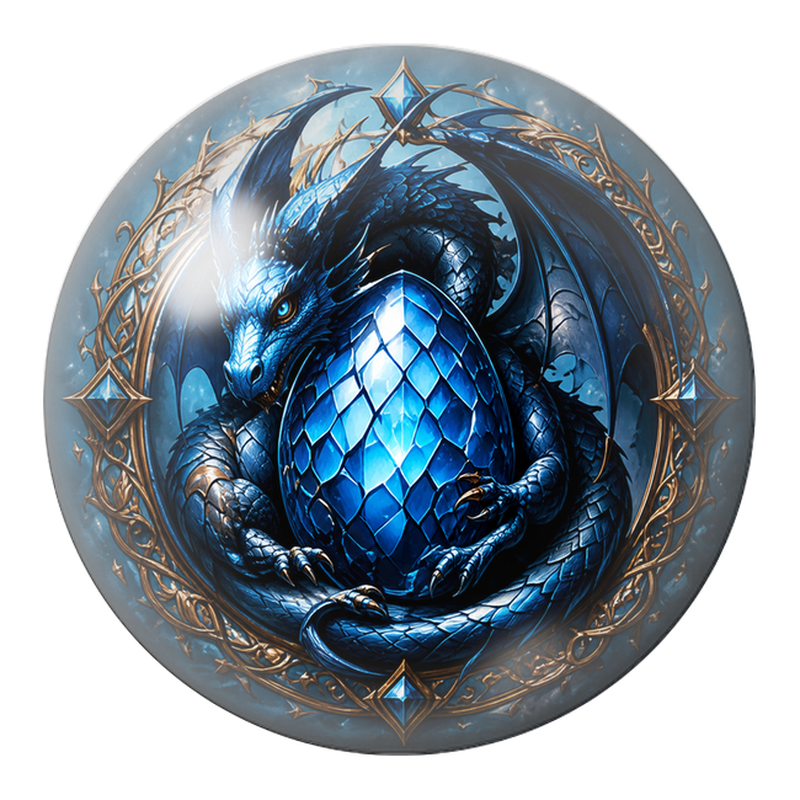 Cabochon en Verre Illustré Dragon Bleu Gardien de l’Œuf Saphir 12 à 25mm