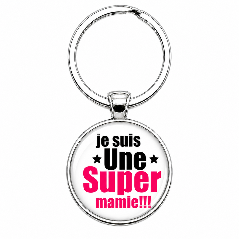 Porte-Clé Fait Main Super Mamie Rose 25mm