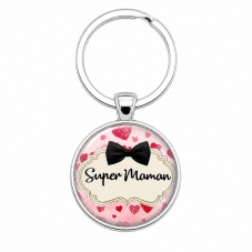 Porte-Clé Fait Main Super Maman Verre 25mm pour la Création de Bijoux Fantaisie - DIY
