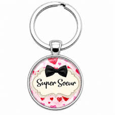 Porte-Clé Fait Main Super Sœur en Verre 25mm pour la Création de Bijoux Fantaisie - DIY