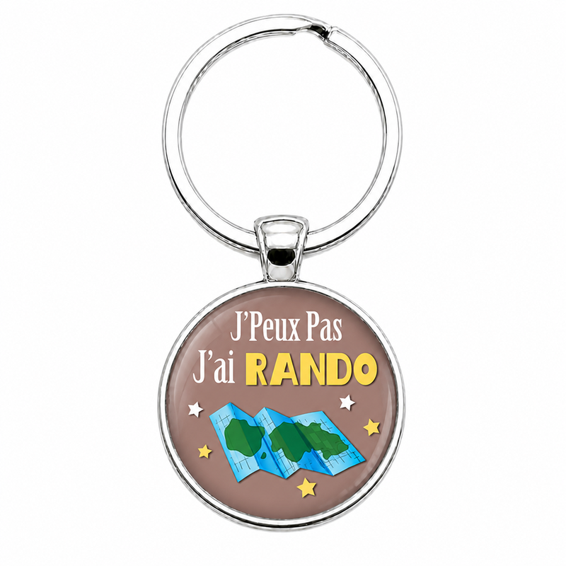Porte-Clé Fait Main J’Peux Pas J’ai RANDO Verre 25mm