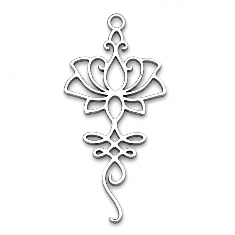 Breloque Lotus Stylisé en Acier Inoxydable Argenté 24x12mm