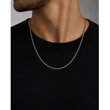 Collier Homme Chaîne à Mailles Vénitienne 3mm en Acier Inoxydable Argenté - 50cm Long