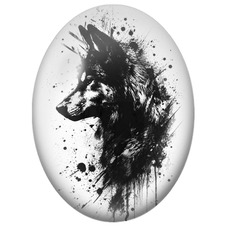 Cabochon en Verre Illustré Loup à l’Encre Noire pour la Création de Bijoux Fantaisie - DIY