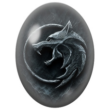 Cabochon en Verre Illustré Emblème de Loup en Pierre Sombre pour la Création de Bijoux Fantaisie - DIY