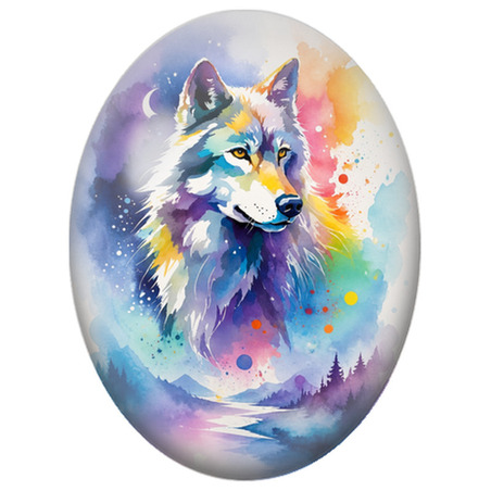 Cabochon en Verre Illustré Loup à l’Aquarelle Multicolore 13x18, 18x25 ou 30x40mm