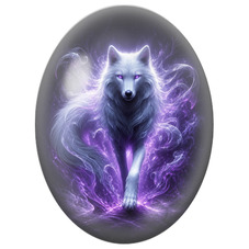 Cabochon en Verre Illustré Loup Blanc dans les Flammes Violettes pour la Création de Bijoux Fantaisie - DIY