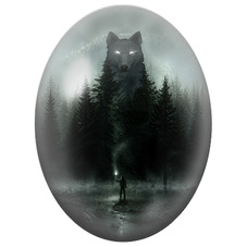 Cabochon en Verre Illustré Esprit du Loup dans la Forêt pour la Création de Bijoux Fantaisie - DIY