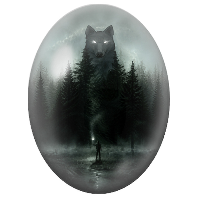 Cabochon en Verre Illustré Esprit du Loup dans la Forêt pour la Création de Bijoux Fantaisie - DIY
