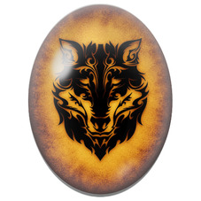 Cabochon en Verre Illustré Loup Tribal Noir et Or pour la Création de Bijoux Fantaisie - DIY