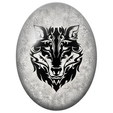 Cabochon en Verre Illustré Loup Tribal Noir et Argent pour la Création de Bijoux Fantaisie - DIY