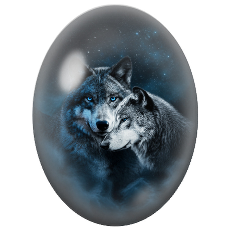 Cabochon en Verre Illustré Couple de Loups sous les Étoiles pour la Création de Bijoux Fantaisie - DIY