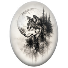 Cabochon en Verre Illustré Loup et Forêt sous la Pleine Lune pour la Création de Bijoux Fantaisie - DIY