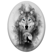 Cabochon en Verre Illustré Loup aux Yeux Bleus et Appel de la Lune pour la Création de Bijoux Fantaisie - DIY