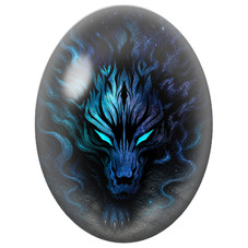 Cabochon en Verre Illustré Loup Cosmique aux Yeux Turquoise pour la Création de Bijoux Fantaisie - DIY