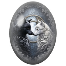 Cabochon en Verre Illustré Loups Noir et Blanc en Harmonie pour la Création de Bijoux Fantaisie - DIY