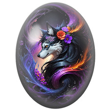 Cabochon en Verre Illustré Loup Noir entre Eau et Feu pour la Création de Bijoux Fantaisie - DIY