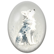 Cabochon en Verre Illustré Loup Blanc aux Motifs Botaniques pour la Création de Bijoux Fantaisie - DIY
