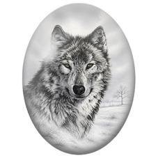 Cabochon en Verre Illustré Loup Gris dans la Neige pour la Création de Bijoux Fantaisie - DIY