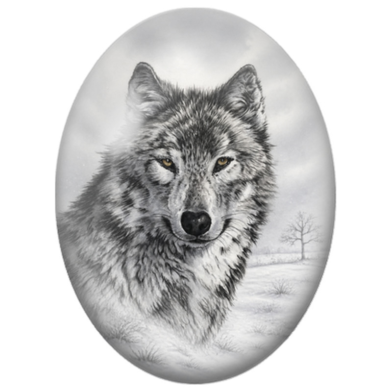 Cabochon en Verre Illustré Loup Gris dans la Neige pour la Création de Bijoux Fantaisie - DIY