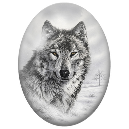 Cabochon en Verre Illustré Loup Gris dans la Neige 13x18, 18x25 ou 30x40mm